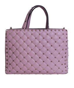 Rockstud Spike Small Tote, Leather, Pink, Strap, DB, 4